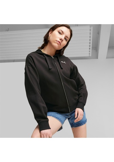 Puma Her Terry Fermuarlı Kadın Kapüşonlu Sweatshirt 676003 01 Siyah