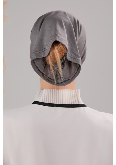 Melodi Scarf Tesettür Hazır Pratik Geçme Boru Bone Koyu Gri Koyu Gri