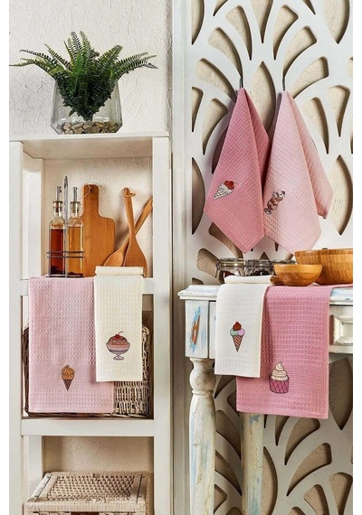 6 Parça Mutfak Kurulama Bezi 30 X 50 Cm İce Cream Beyaz