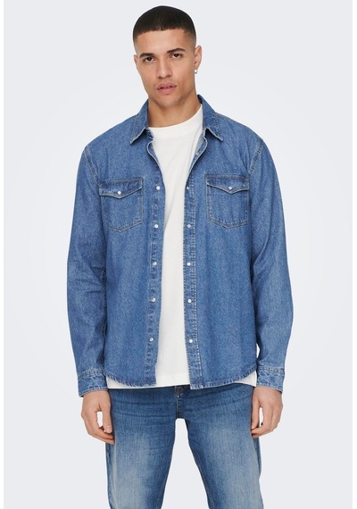 Only & Sons Erkek Göğüs Cepli Denim Gömlek - 22023247 001