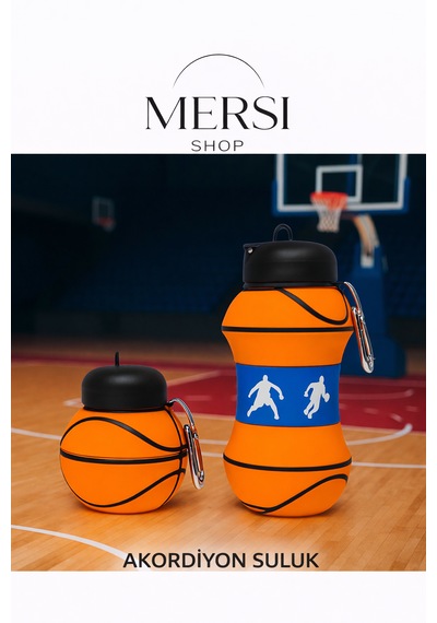 Basketbol Topu Tasarımlı Katlanabilir Akordiyon Su Şişesi Spor Ve Seyahat İçin Turuncu