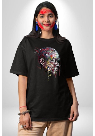 İnsan Kafası Sulu Boya Pamuklu Bisiklet Yaka Unisex Oversize Boyfriend Dijital Baskılı Siyah T-shirt Siyah İnsan Kafası Sulu Boya Pamuklu Bisiklet Yaka Unisex Oversize Boyfriend Dijital Baskılı Siyah T-shirt Siyah