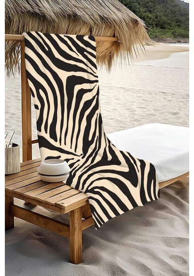 Dijital Baskı Plaj Deniz Havlusu Zebra Desenli Peştamal Hvl0185 Renkli