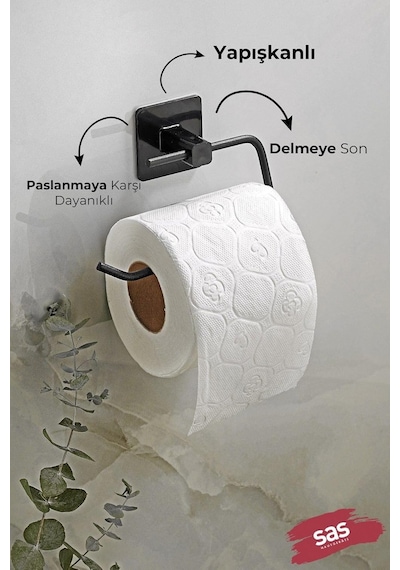 Sas Haus Kare Yapışkanlı Açık Tuvalet Kağıtlığı Wc Kağıtlık Tutucu Siyah Ks-001 Sku: Smg8690010190222 Diğer