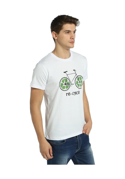 Bant Giyim - Geri Dönüşüm Bisiklet Beyaz Erkek T-shirt Tişört Beyaz