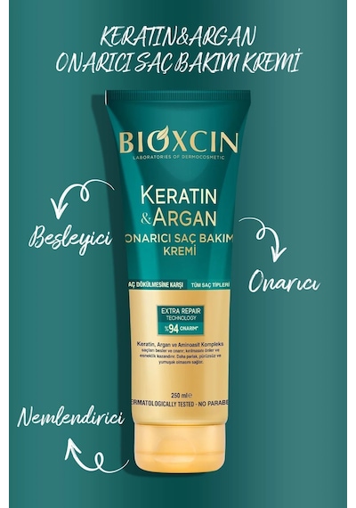 Keratin & Argan Onarıcı Şampuan 300ml + Keratin Argan Saç Bakım Yağı + Saç Kremi Tüm Saç Tipleri