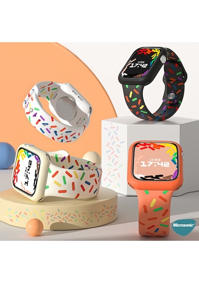 Microsonic Apple Uyumlu  Watch Series 6 44 MM Silikon Kordon V2 Pride Edition