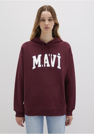 Mavi - Mavi Logo Baskılı Kapüşonlu Bordo Sweatshirt 1600361-85493 Bordo