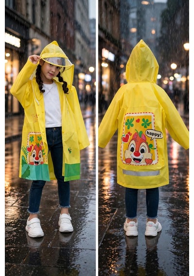 Lilymoon Şeffaf Siperlikli Çocuk Yağmurluk Çanta Taşımalı Sarı