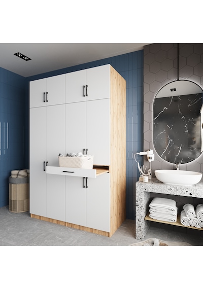 Megan Çamaşır Ve Kurutma Makinesi Dolabı Banyo Dolabı Çam Beyaz Çam - Beyaz