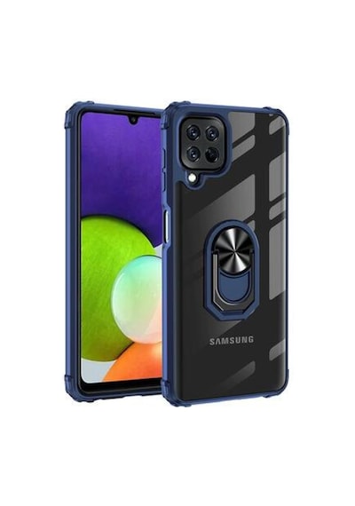 Galaxy M32 Kılıf Şeffaf Kenarları Renkli Manyetik Yüzüklü Zırh Si