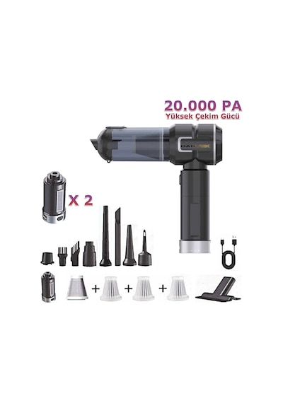 Harvox Hxvc-005 Araç İçi Profesyonel Süpürge 12.000 Mah Çift Bataryalı 20.000pa Güçlü Vakum Ve Üfleme Powerbank Özellikli Süpürge Siyah
