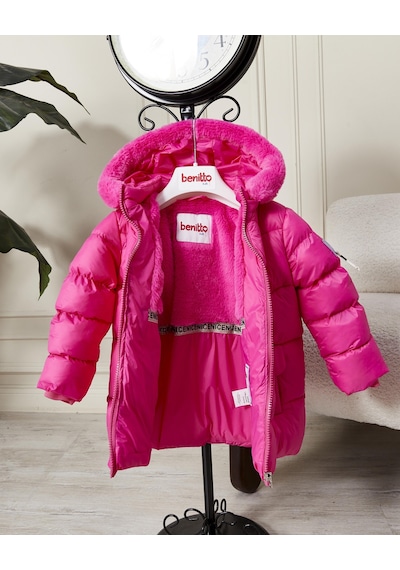 Benitto Kids Kız Bebek Kapüşonlu Fermuarlı Şişme Mont 51351 Pembe
