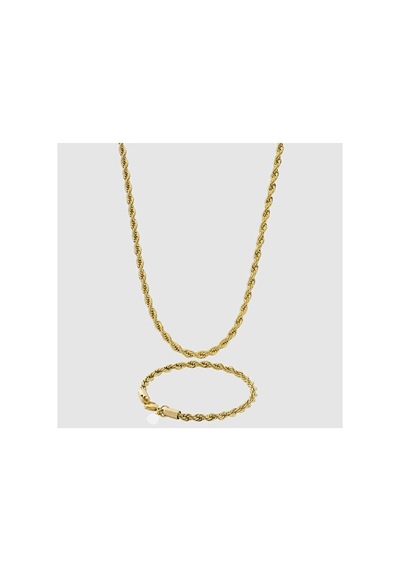 Halat 5mm 14k Altın Kaplama Kolye Bileklik Seti Bileklik 19cm Kol