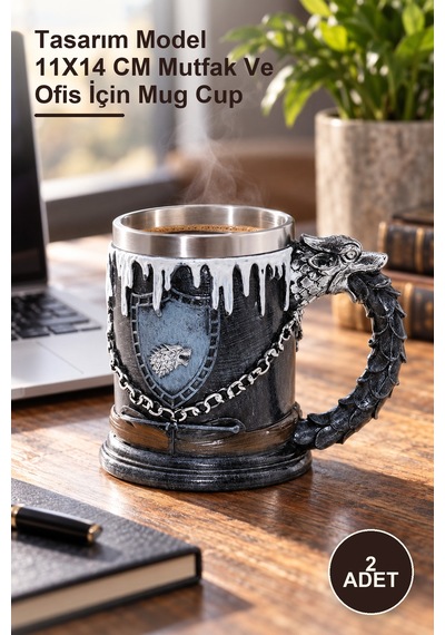 2 Adet Paslanmaz Çelik Kupa Bardak Tasarım Model 11x14 Cm Mutfak Ve Ofis İçin Mug Cup 1