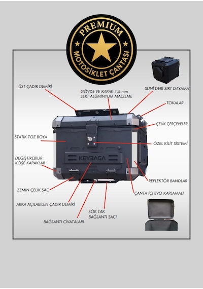 Alüminyum Motosiklet Arka Çantası 45 Lt Top Case Kbg-01 Alüminyum - Siyah
