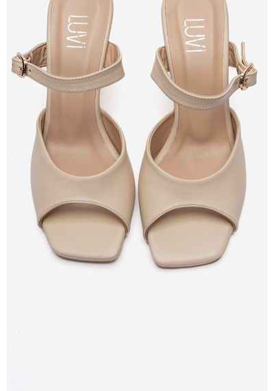 Luvi Shoes Urael Bej Cilt Hakiki Deri Kadın Topuklu Terlik