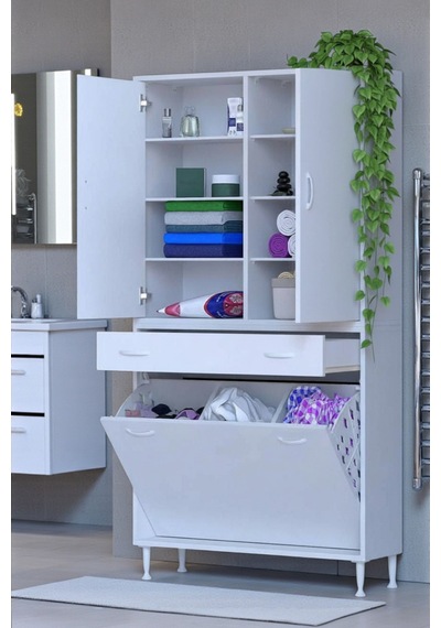 Eliusta Reli Dolap Beyaz Çok Kullanımlı 100 Cm Eninde Banyo Dolabı 100x171x32,5 Cm 2 Kapak 6 Raf Dolap Beyaz