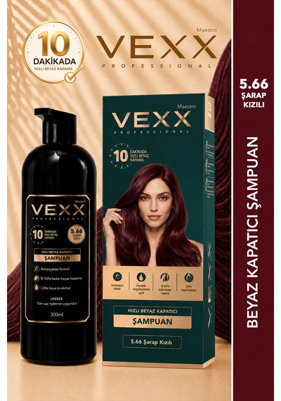 Vexx Professional Beyaz Kapatıcı Pratik Boya Şampuan Şarap Kızılı 5.66 Amonyaksız Formül 300 Ml.