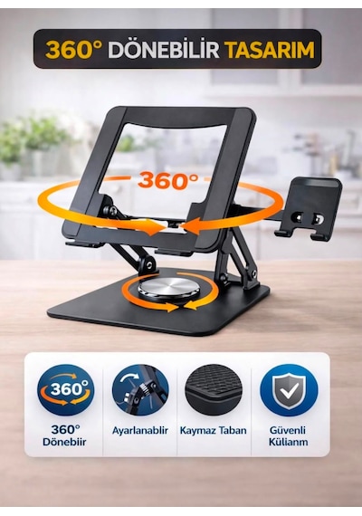 2si 1 Arada Metal 360 Dönebilen Ayarlanabilir Laptop Tablet Telefon Tutucu Kaymaz Tabanlı Çok Amaçlı Stand