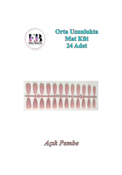 24 Adet Renkli Orta Uzun Küt Takma Tırnak 1135 Açık Pembe