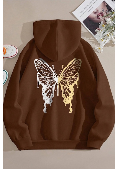 Unisex Butterfly Baskılı Sweatshirt Siyah
