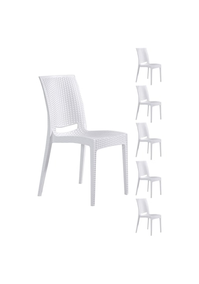 6 Adet Rattan Kolsuz Beyaz Sandalye Balkon Bahçe Teras Beyaz