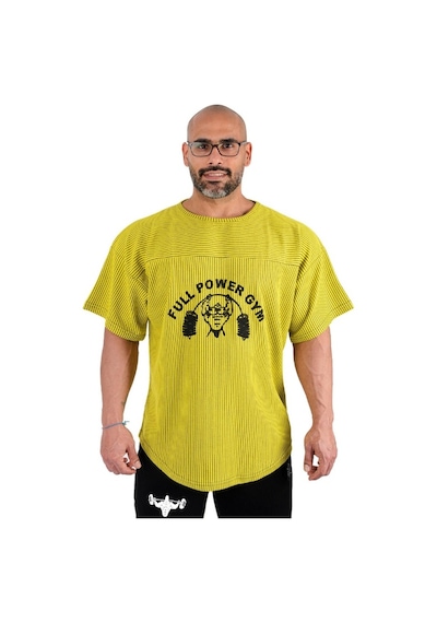 Full Power Gym Oversize Ragtop Spor Tişört Sarı Çizgili Sarı - Siyah