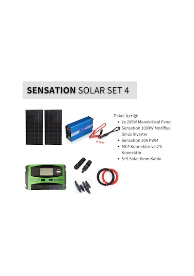 Sensation Solar Set Paket 4 Karavan, Bağ Evi Monokristal Güneş Paneli-pwm-inverter Modifiye Sinüs