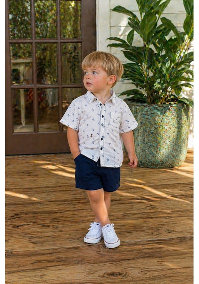 Baby Lory Kids Store Erkek Çocuk Beyaz Keten Gömlek Takım Beyaz - Lacivert