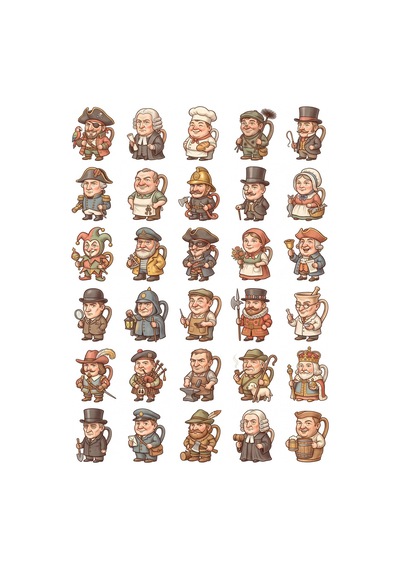 30 Adet Nostaljik Seramik Figür Sticker Seti - Laptop, Defter Ve Ajanda İçin Çok Renkli