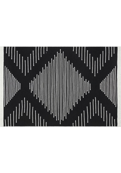 Black Yıkanabilir Çift Taraflı Modern Desenli Dokuma Kilim