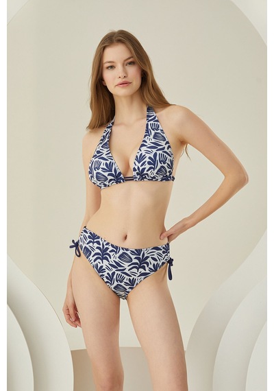 Loya Kadın Lacivert Yaprak Desen Toparlayıcı Tek Üst Bikini