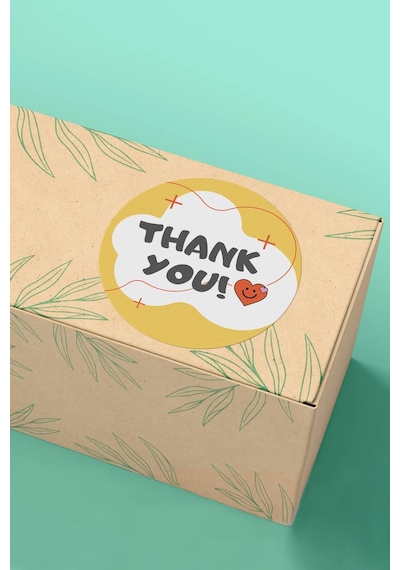 Bulutlu Kalpli Thank You Sticker 3x3cm St2202 Çok Renkli