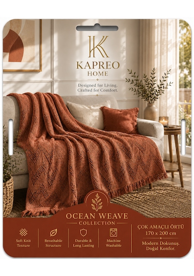 Kapreo Home Oceanwave Çok Amaçlı Örtü 170 X 200 Kiremit