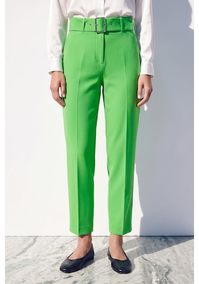 Sateen Yüksek Bel Kemerli Pantolon - Açık Yeşil-132384