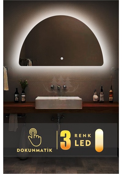 Led Işıklı Yarım Daire Ayna Beyaz