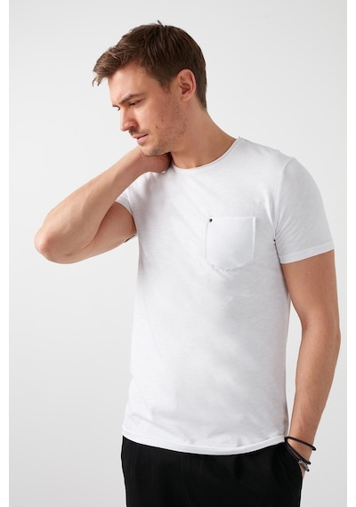 Buratti % 100 Pamuklu Slim Fit Bisiklet Yaka Cepli Erkek T Shirt 5902000 Beyaz