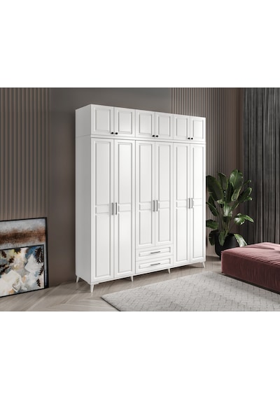 GuneyStore Gözde 6 Kapaklı Yüklüklü Komple Mdf Beyaz Gardırop GuneyStore Gözde 6 Kapaklı Yüklüklü Komple Mdf Beyaz Gardırop