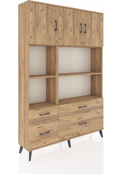 Arges Dolap 8 Raflı 4 Çekmeceli 3 Kapaklı 132x30x195 Çam-çam/çam Çam