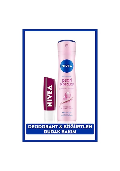Nivea Pearl & Beauty 48 Saat Kadın Sprey Deodorant 150 ML + Böğürtlen Özlü Dudak Bakım Kremi