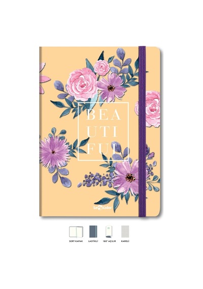 Çiçekli Defter Kareli Sarı 17x24 Cm
