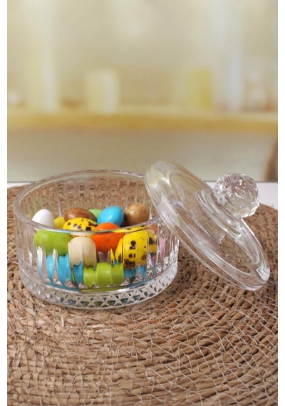 Lüx Kristal Kapaklı Cam Şekerlik & Cam Lokumluk, Kesme Cam Lüx Şekerlik 10cm 10.5cm - 4 Model 06646 Çok Renkli