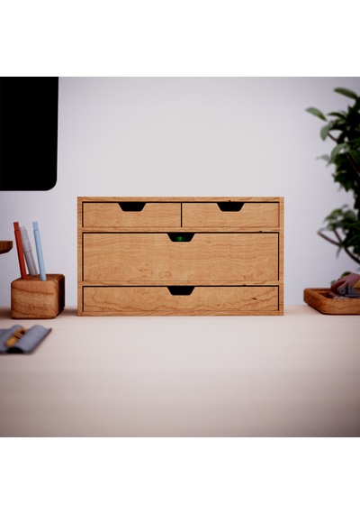 Desna Üç Katlı Dört Çekmeceli Mini Dolap 34 Cm X 12.1 Cm X 19.6 Cm Woodsaka Doğal Ahşap