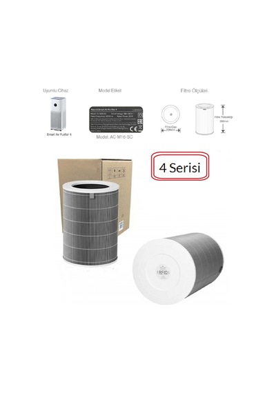 Xiaomi Uyumlu Smart Air Purifier 4 Hava Temizleyici Çipli Rfid Filtre Gri Hepa Karbon