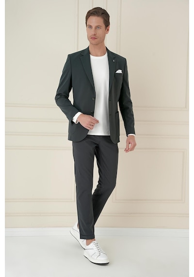 Efor Slim Fit Torba Cep Esnek Spandex Karışımlı Düz Nefti Blazer Ceket C 696 Nefti