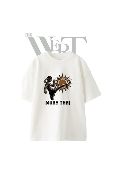 Thewert Muay Thai 6 Tasarım Baskılı Ünisex Beyaz Oversize T-shirt