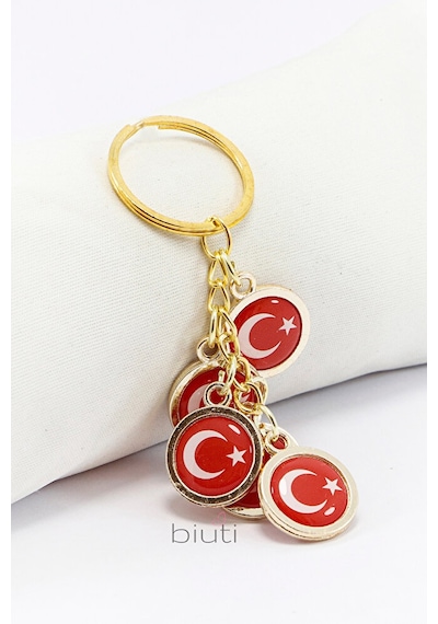 Türk Bayrağı Kırmızı Anahtarlık, Beş Bayraklı Rose Gold Renkli