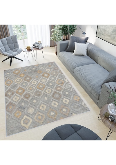 Rovigo Home Dijital Baskı Yıkanabilir Kaymaz Taban Salon Halısı Rvg0434 Gri