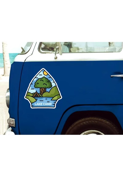 Doğa Göl Kamp Sticker - Araba Oto Motosiklet Karavan Cam Sticker - 00293 60X56 Cm